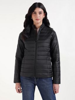 Xpose - Women Black High Neck Full Sleeves Quilted Jacket