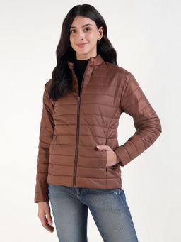 Xpose - Women Coffee Brown High Neck Full Sleeves Quilted Jacket