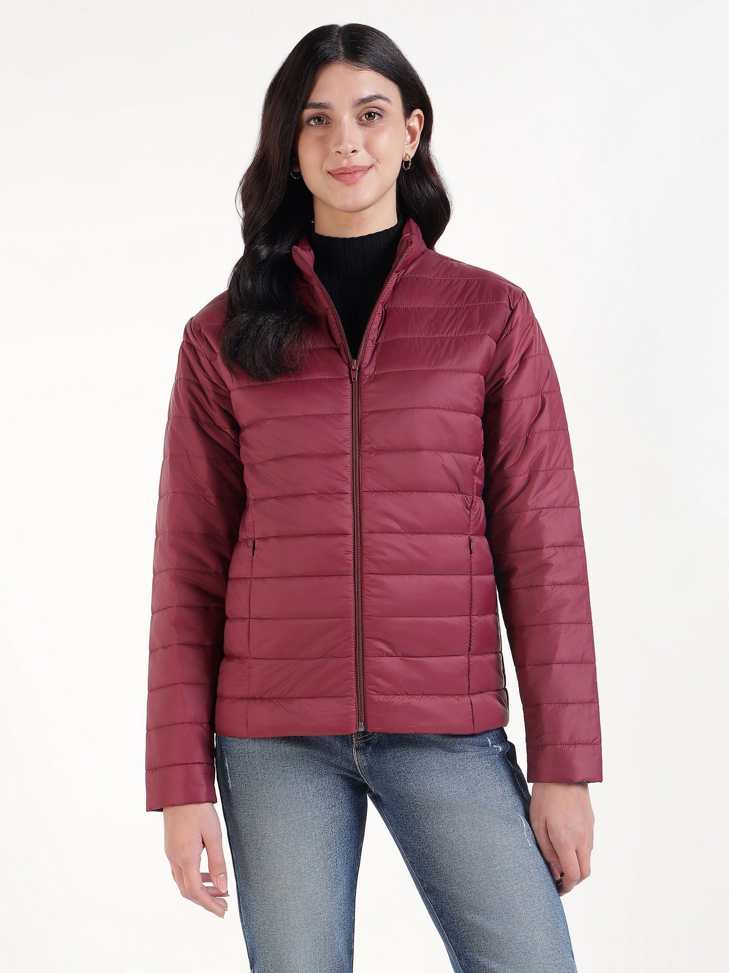 xpose Women Magenta High Neck Full Sleeves Quilted Jacket-picture-39