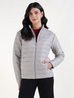 Xpose - Women Grey High Neck Full Sleeves Quilted Jacket