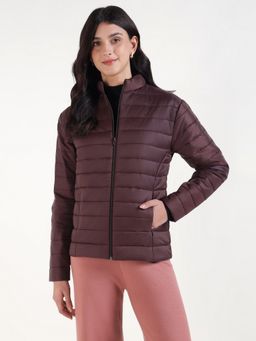 Xpose - Women Wine High Neck Full Sleeves Quilted Jacket