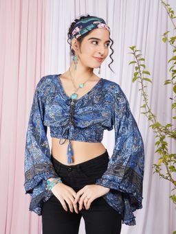 BOHOLYFE - Aveline Indigo Ruched Crop Top