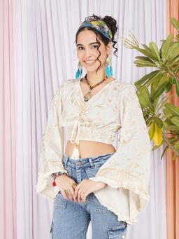 BOHOLYFE - Tavia Moonlit Petal Gold Ruche Crop Top