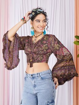 BOHOLYFE - Clarisse Cocoa-Wine Ruche Crop Top