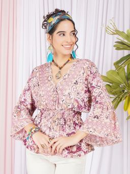 BOHOLYFE - Aveline Blush Swirl Peplum Top