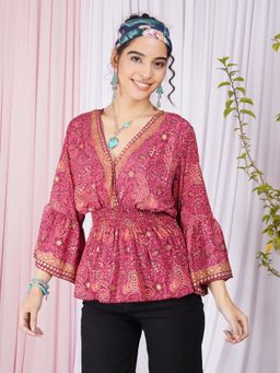 BOHOLYFE - Marisela Berry-Bloom Peplum Top