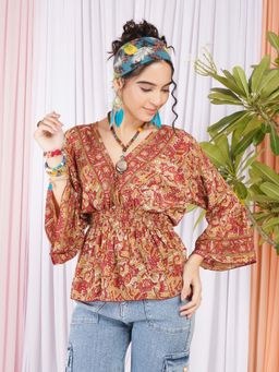 BOHOLYFE - Marchelle Ember Bloom Peplum Top