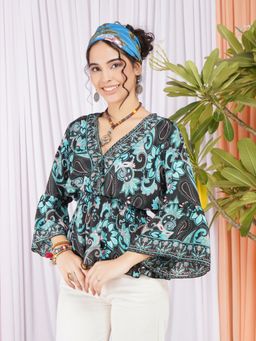 BOHOLYFE - Kaelia Aqua Bloom Peplum Top