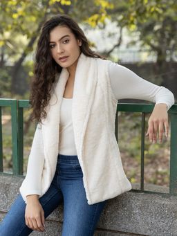 Mabish By Sonal Jain - Off White Sleeveless Fur Shrug