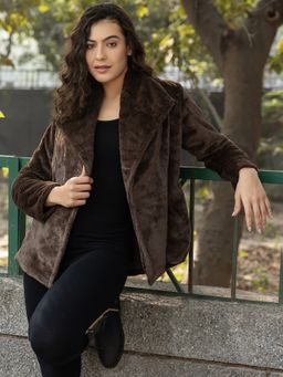 Mabish By Sonal Jain - Brown Short Fur With Collar Jacket