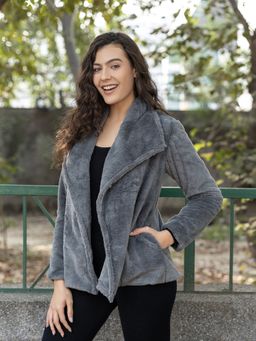 Mabish By Sonal Jain - Grey Short Fur With Collar Jacket