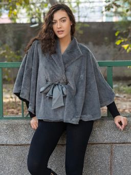 Mabish By Sonal Jain - Grey Fur With Tie Up Cape