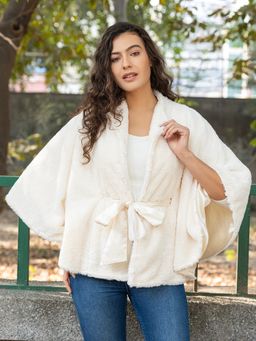 Mabish By Sonal Jain - Off White Fur With Tie Up Cape