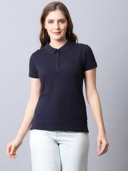 Cantabil - Navy Blue Polycotton T-Shirt For Women