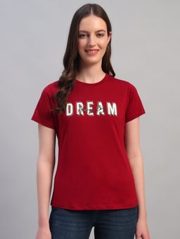 Cantabil - Maroon Polycotton T-Shirt For Women