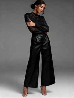 Outzidr - Black Full Sleeve Mock Neck Textured Top