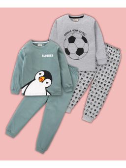 BLUSHES - Football & Baby Penguin Printed T-shirt & Joggers (Set of 2)