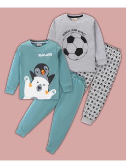 BLUSHES - Football & Penguin Printed T-shirt & Joggers (Set of 2)
