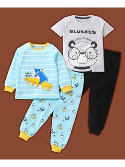 BLUSHES - Multi-Color Knit Animals Printed T-shirt & Joggers (Set of 2)