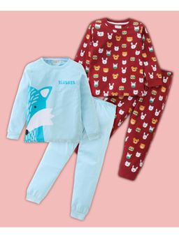 BLUSHES - Fox & Animal Faces Printed T-shirt & Joggers (Set of 2)