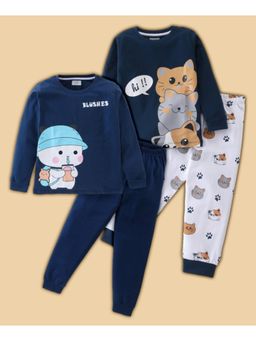 BLUSHES - Cat & Cartoon Printed T-shirt & Joggers (Set of 2)