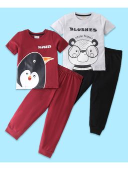 BLUSHES - Penguin & Panda Printed T-shirt & Joggers (Set of 2)