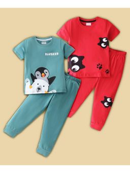 BLUSHES - Cat & Penguin Printed T-shirt & Joggers (Set of 2)