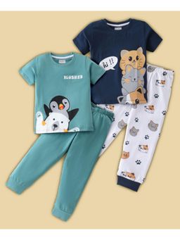 BLUSHES - Cat & Penguin Printed T-shirt & Joggers (Set of 2)