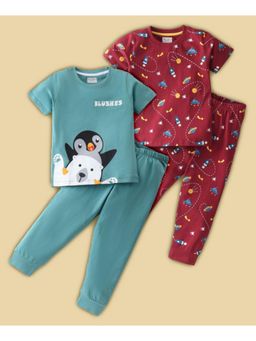 BLUSHES - Space & Penguin Printed T-shirt & Joggers (Set of 2)
