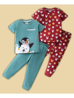 BLUSHES - Animal Faces & Penguin Printed T-shirt & Joggers (Set of 2)