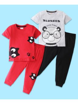 BLUSHES - Panda & Cats Printed T-shirt & Joggers (Set of 2)