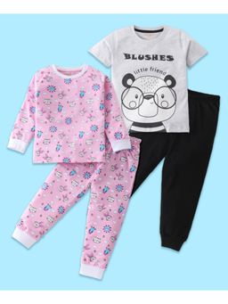 BLUSHES - Panda & Animal Faces Printed T-shirt & Joggers (Set of 2)