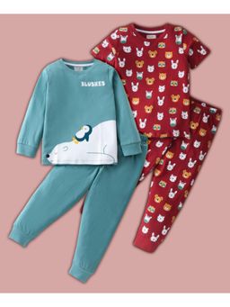 BLUSHES - Penguins & Animal Faces Printed T-shirt & Joggers (Set of 2)