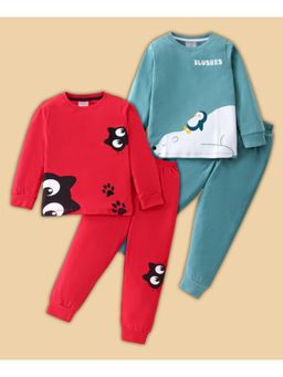 BLUSHES - Cat & Baby Penguin Printed T-shirt & Joggers (Set of 2)