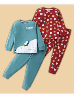 BLUSHES - Animal Faces & Baby Penguin Printed T-shirt & Joggers (Set of 2)