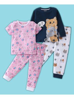 BLUSHES - Cats & Animal Faces Printed T-shirt & Joggers (Set of 2)