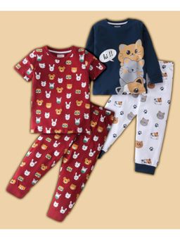 BLUSHES - Cats & Animal Faces Printed T-shirt & Joggers (Set of 2)