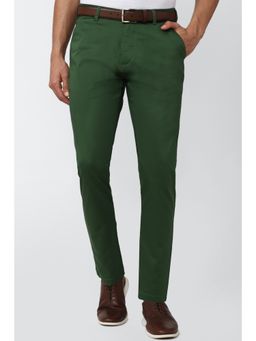 Peter England - Men Green Solid Carrot Fit Casual Trousers