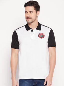 Club York - Men White Colourblocked Polo Collar T-shirt