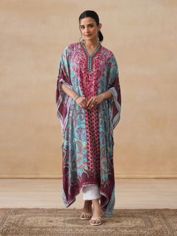 House of Chikankari - Womens Blue Crepe Chikankari Straight Long Kaftan