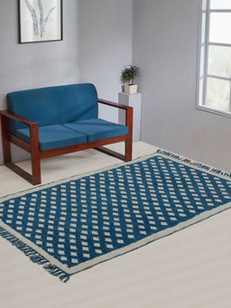 Fabindia - Indigo Cotton Blend Dabu Printed Dhurrie