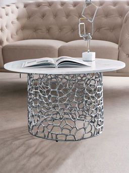 Manor House - Dolce Marble Top Round Coffee Table for Living Room Silver