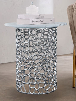 Manor House - Dolce Marble Top Round End Table for Living Room Bedroom Silver