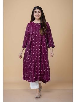 The Indian Ethnic Co. - Alizah Purple Ikkat Cotton Kali Kurta