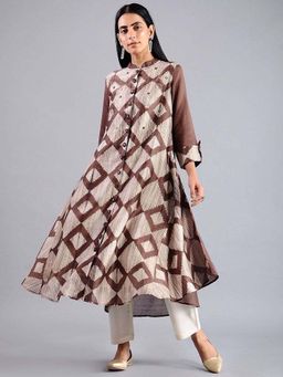 Sonal Kabra - Women Brown Cotton Silk A-Line Kurta With Slip