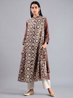 Sonal Kabra - Women Brown Cotton Silk A-Line Kurta With Slip