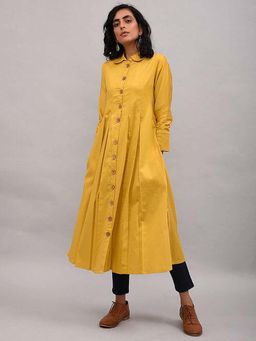 Sonal Kabra - Women Yellow Cotton Silk A-Line Kurta