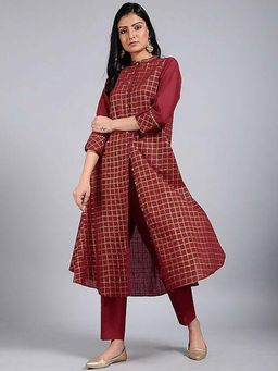 Sonal Kabra - Women Red Cotton A-Line Kurta