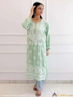 The Chikan Label - Green Modal Chikankari Straight Kurti