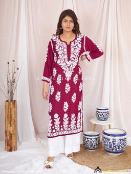 The Chikan Label - Maroon Simar Chikankari Straight Kurti